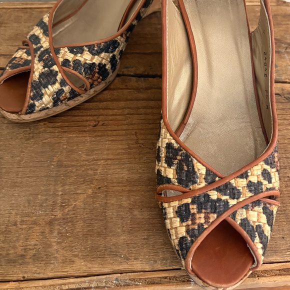 Stuart Weitzman Leopard Print Wedge Sling Backs - Picture 2 of 10